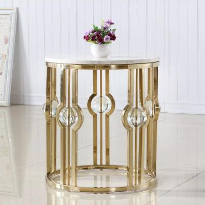 China Modern Luxury Gold Stainless Steel Frame Around Table Coffee Tea Tables Furniture Marble Top Side Set for sale