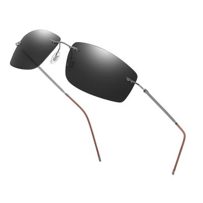 China Rimless Titanium Polarized Sunglasses Fit Men Oval Sun Rimless Glass Designer Brand Sunshading Sunglasses Men Outdoor Women for sale