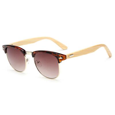 China 100% UV Protection Sunglasses Bamboo Men Half Frame Wood Women 400 Brand Handmade Glass Mirror Original Wood Sun Designer Retro for sale