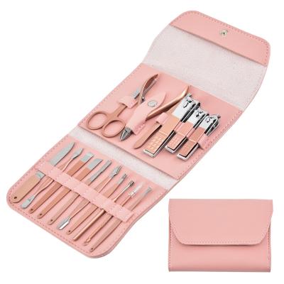 China Stainless + PU Leather Case Most Popular Workmanship Clipper Nail Stainless Steel Kit Skillful Balance 16 Pieces Suit for sale