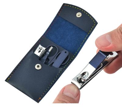 China Stainless Steel + PU Leather Case Portable Stainless Steel Nail Clippers Set Nail Tools Manicure Pedicure Set 4 Pieces Nail Clippers for sale