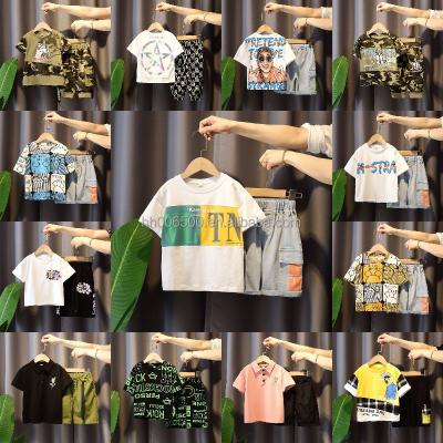 China 2023 Chinese style new fashion boys' T-shirt printed two-piece set of casual short-sleeved shorts for sale