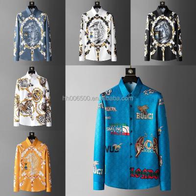 China Anti-pilling men's long sleeve shirt brand slim fit men's shirt designer High Quality Solid color printed men's clothing business shirt for sale