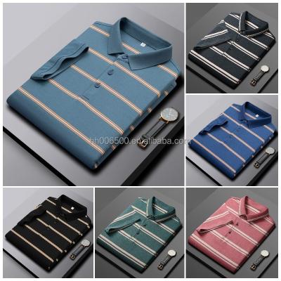 China Anti-Wrinkle Men's Rugby Polo Shirt Short Sleeve Striped T-shirt Cotton Singlet Twill Casual Shirt for sale