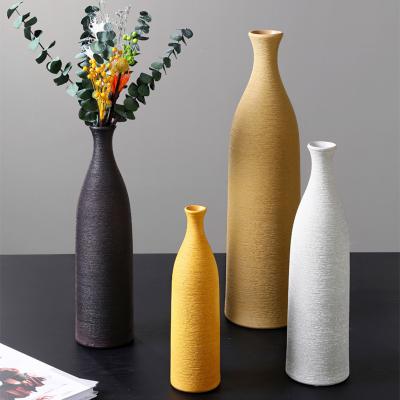 China Gray Creative Ceramic Vase Flower Nordic Handmade Yellow Yellow Minimalist Minimalist Ornaments Vases Home Decor for sale