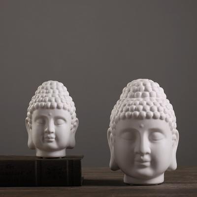 China Home Meditation Zen Gift Buddha Altar Decoration Buddha Head China Pottery Sculpture Figurine White Ceramic Handmade Statue for sale