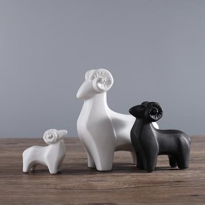 China China Home Decor Sheep Figurines, Ceramic Small Animal Statues For Living Room Sculpture Black And White Handmade Ornaments for sale