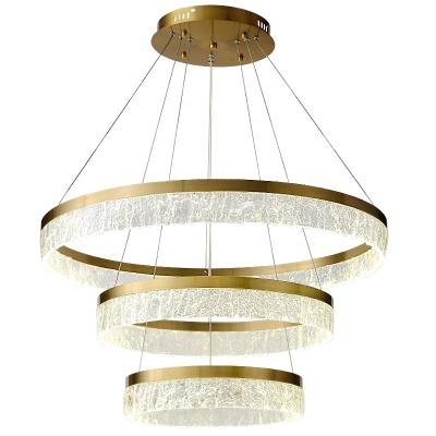 China Fashion Luxury Gold Finish Decorative Acrylic LED Chandelier Pendant Light Three Layers For Villa for sale