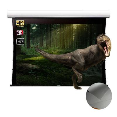 China Electric Silver 3d Projector Screen 16:9 Format Motorized Tab Tension Screen 3D Metal Cinema for sale