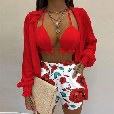 China Female Brazilian Logo Bikini Women Three Piece Set Swimwear Custom Suit Plus Size Swimwear Beachwear Bathing Cover Up Bikinis Shorts for sale