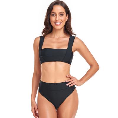 China 2023 Swimwear Women Swimwear Breathable Bikini Solid Black Waist Bikinis New Tops Set Two Pieces Swimsuit Female Wear Beach Biquini for sale