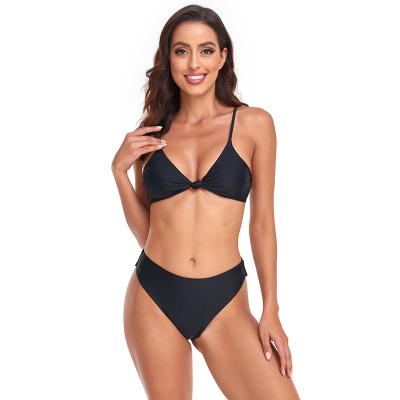 China Breathable Micro Bikini Swimwear Women Swimwear 2023 New Solid Black Waist Thong Bikini Tops Set Two Piece Swimwear Female Biquini for sale