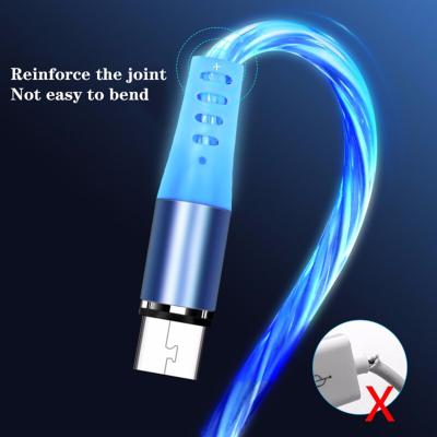 China Fast Charging Speed ​​3 In 1 LED Glow Flowing Magnetic Mobile Phone Charging Cable For Micro USB Type C Charger Iphone Charger Fast Cable for sale