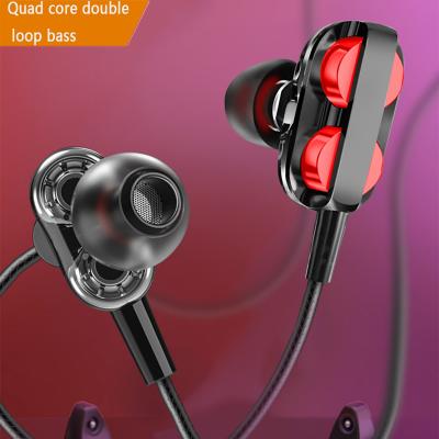 China Gaming Sports In-Ear Microphone Volume Bass Four Nuclear Double Circle Mobile Noise Earphone High Fidelity Loud Adjustable Headphones Best Quality for sale