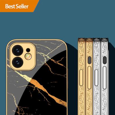 China 2021 Shockproof Wholesale Glass Protection Embossed Marble Stripe Luxury Phone Case Customize LOGO Image Cover For iPhone 13 Pro Max Case for sale