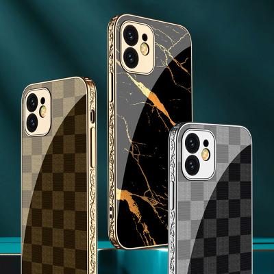 China New Shockproof Tempered Glass Case For iPhone 12 Pro Max Case Luxury Plating Edge Anti-knock Hard Cover For iPhone 13 Pro Max Cases for sale