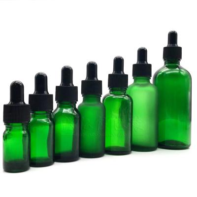 China Sropper 5ml-100ml Refilable Green Essential Oil Bottle Dropper Essence Bottle Glass Bottles Wholesale for sale