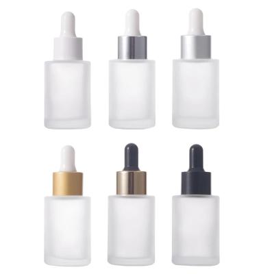 China 30ml 1oz Dropper Round Frosted Glass Dropper Bottle Jars With Pipette For Serum Essential Oil Cosmetic Vials for sale