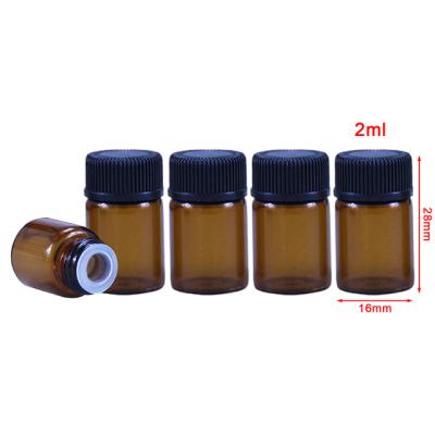 China Hot Sale Cosmetic Wholesa 2ml Amber Mini Glass Sample Vial Bottle with Orifice Reducer and Black Lid for sale