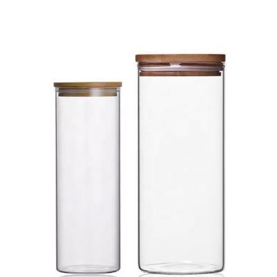 China New design sustainable glass storage jar with wooden lid and tap for fruit jar glass container glass jars for sale