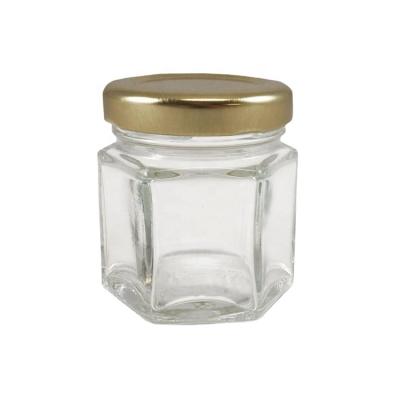 China Viable 45ml, 1.5OZ Mini Hexagon /Round Glass Storage Jars With Gold Lids for sale