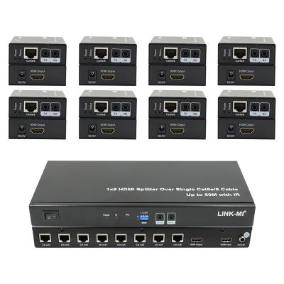 China HDMI 50M 1X8 Splitter sobre Cat5e 6 soporte de cable 3D IR 1080P 8 puertos HDMI Splitter en venta