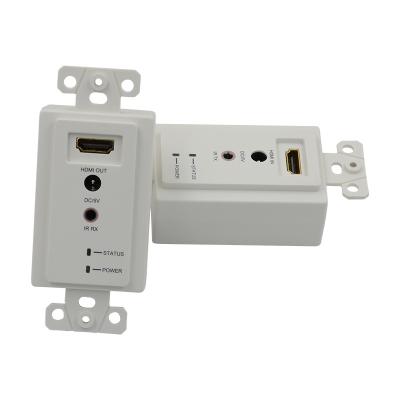 China Extensor de placa de pared HDMI de 60m a través de un solo Cat5e Cat 6 a HDMI Extensor de soporte 3D IR en venta