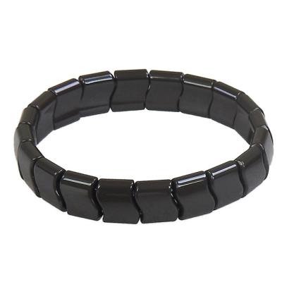 China Ion Balance and POP Energy RELAX Amazon Tourmaline Natural Pure Black Rough Beads Hot Selling Elastic Bracelet for sale