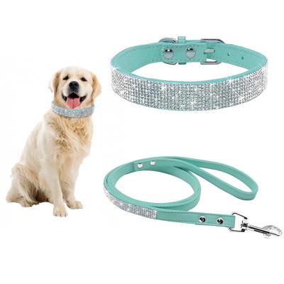 China 2022 New Viable Faux Stone Dog Collar Leather Dog Collars with Bling Crystal Puppy Pet Collars Adjustable for Small Medium Dogs for sale