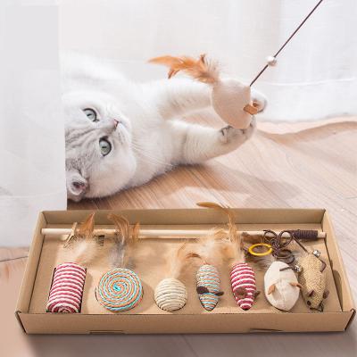 China Interactive Cat Stick Play Toy 7-Piece Kit Pet Cat Toy Self-Hey Kitten Toy Set Feather Bells Teething Viable Funny Cats Mouse for sale