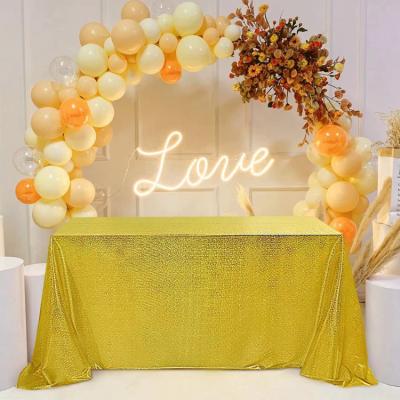 China Reusable Sparkle Glitter Tablecloth Rectangle Overlay Gold Sequin Tablecloth For Parties for sale