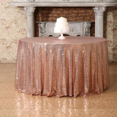 China Reusable Rose Gold Sequin Tablecloth Overlay Square Polyester Sequin Embroidered Table Cloth For Wedding for sale