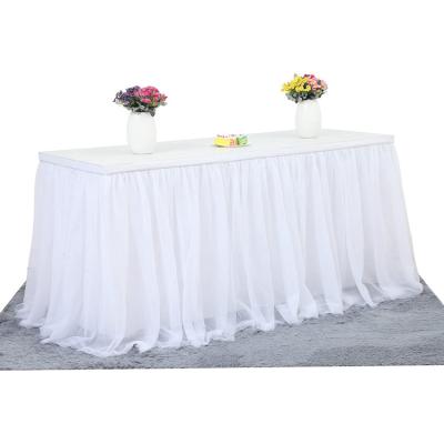 China Simple White Tulle Ruffle Spandex Table Edging Designs For Wedding Rectangle Tables 6ft 8f for sale