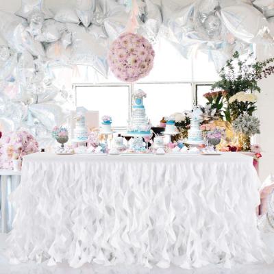 China Simple White Curly Tulle Willow 6Ft Tutu Table Skirt For Baby Shower Birthday for sale