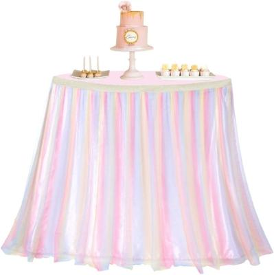 China Hot Sale Grass Waterproof Table Skirt Fluffy Tulle Table Skirt Tutu for Birthday Party Wedding Bridal Baby Girl for Girls Tulle Table Skirt for sale