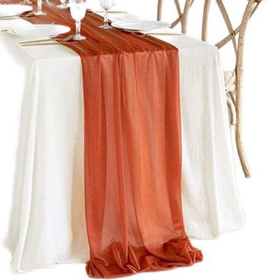 China Woven Wedding Party Dining Woven Terracotta Chiffon Polyester Table Runner Manufacturer for sale