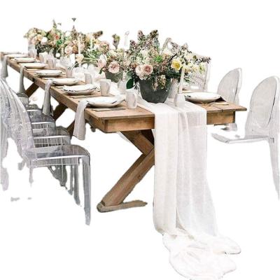 China Custom White Gauze Woven Dining Table Runner Gauze Table Runner Rustic To Wedding Table for sale