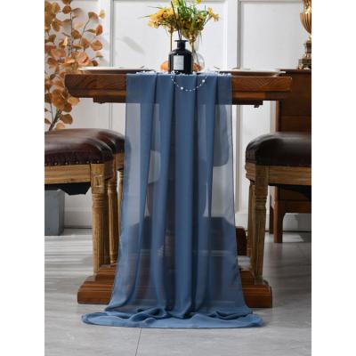 China 18 Foot Full Woven Blue Wedding Decor Chiffon European Dining Table Runners Pure For Party for sale