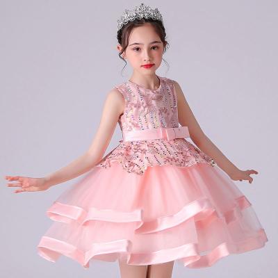 China Anti-wrinkle factory price sleeveless pink lace bridesmaid dresses for kids wedding dress for sale