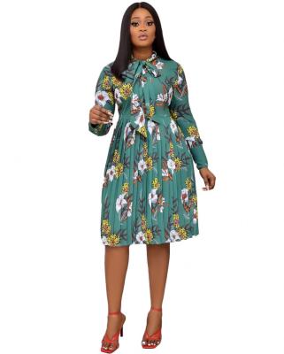 China Fashion Anti-Static Women Casual Spring Swing Pleated A Line Long Sleeve Floral Midi Dress for sale