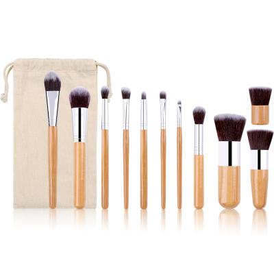 China Multifunctional Portable Beauty Tool Bag Bamboo Canvas Smudge Brush 11 Handle Makeup Brush for sale