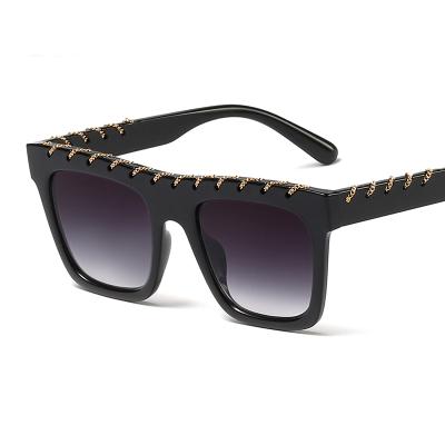 China Fashion Sunglasses Wholesale Hip Hop Sun Glass Flat Surface Chain Unisex Shades Where Square Frames Sunglasses for sale