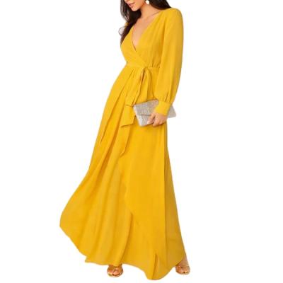 China 2021 Fashion Lady Chiffon Ruffle Maxi Dress Women Elegant Summer Breathable Custom Made Casual Outfits for sale