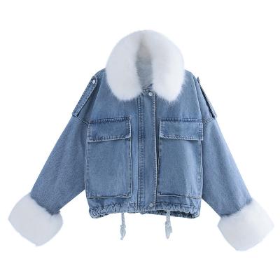 China Autumn Winter New Plush Denim Jacket Women's Woolen Collar Denim Jacket Large Anti-wrinkle for sale