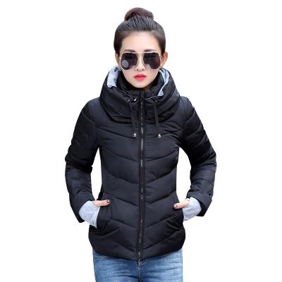 China Waterproof 2021 winter women short parkas thicken female thin cotton padded basic tops solid zipper hooded outerwear coats for sale