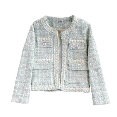 China 2021 Autumn Winter Women Knitted Regular Sleeve Jacket Small Round Neck Breathable Loose Fragrance Tweed Shorts 50 Long Sleeve for sale