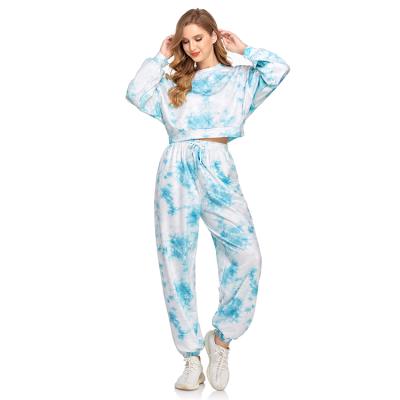 China Breathable Women Loose Soccer Training Wear 2 Pieces Tie To Dye Quick Dry Around Neck Joggers Sets Breathable Tracksuits Sweat Suits for sale