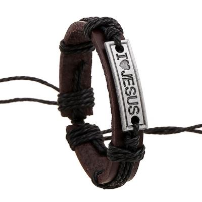 China Church Love Jesus CLASSIC Cheap Braided Men's Leather Bracelet for sale