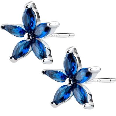 China CLASSIC Blue Square Single Streetcar Track Jewelry Flower Asymmetry Long Stud Earrings Bead for sale