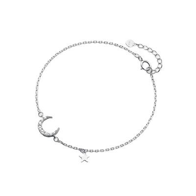 China Women Jewelry CLASSIC Silver Diamond Chain 925 Sterling Ginkgo Leaf Bangle Bracelet Moon And Star for sale